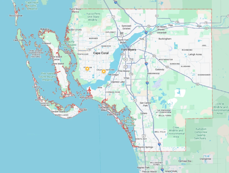 Map of Cape Coral service area